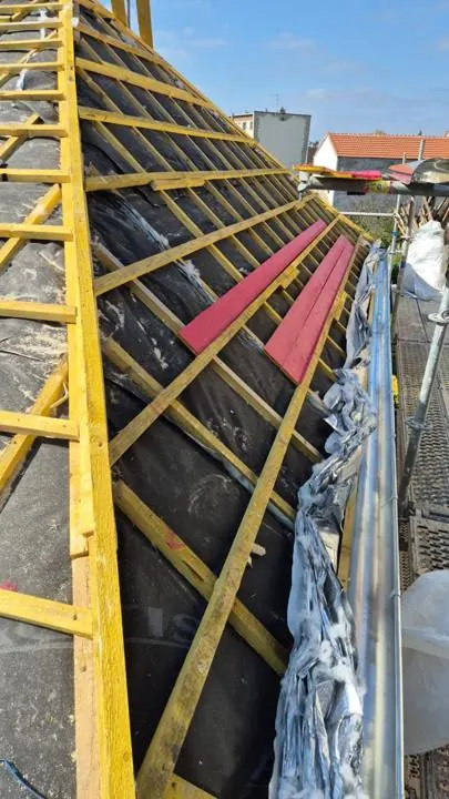 Liteaux et gouttière zinc neuve
